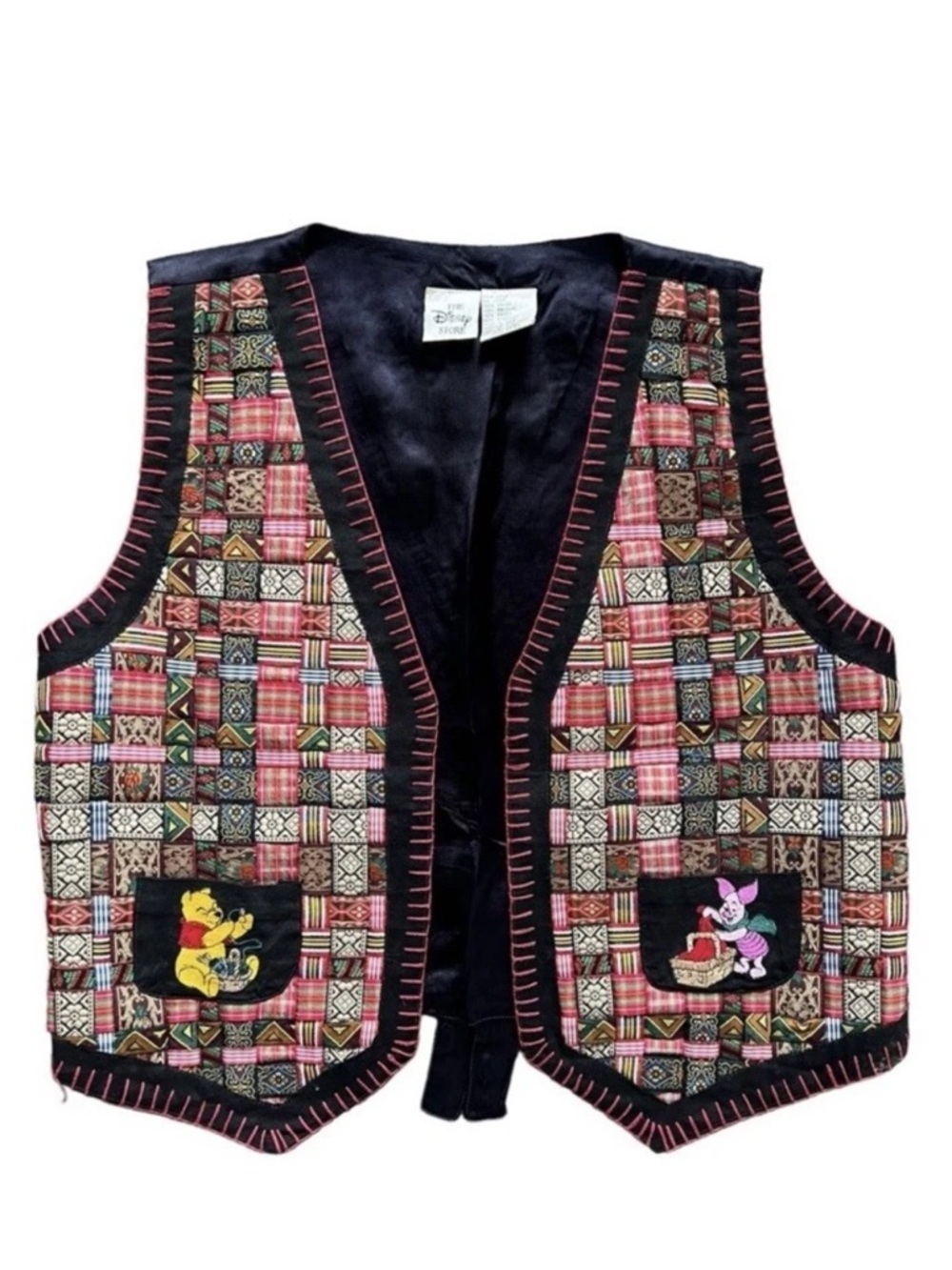 Disney Store Vintage woman’s Patchwork Vest with Pooh and Piglet Pockets